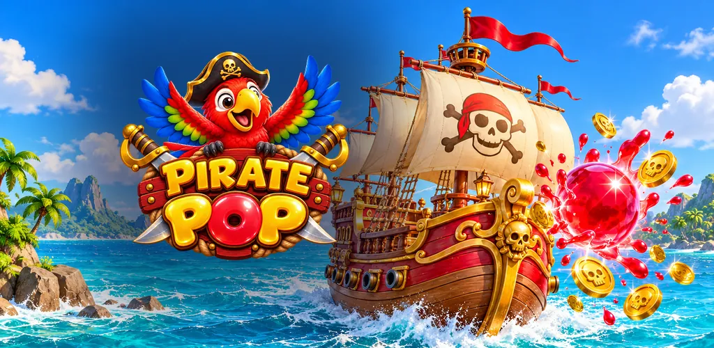 Pirate Pop: the parrot captain, the pirate ship and bubbles bursting over the sea