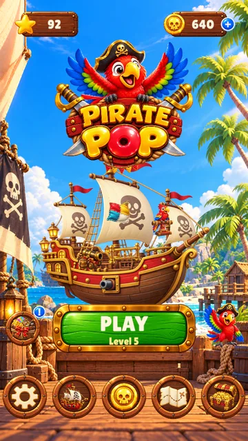 The home screen in Sunny Cove with the pirate ship