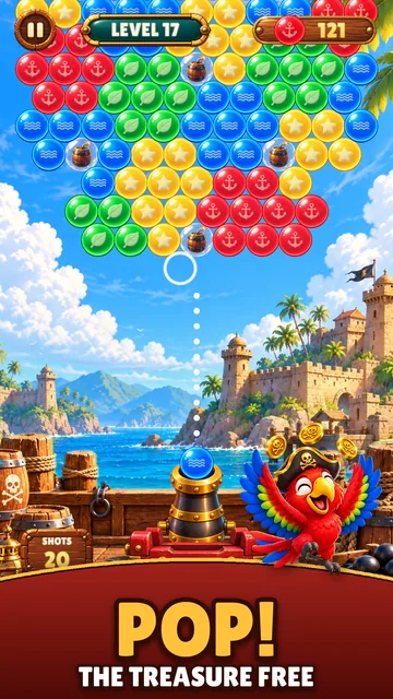 Level 17: a full board of bubbles and the cannon aimed straight up